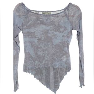 Urban Outfitters Mesh Long Sleeve Assymetrical Hem Top Sz Small Purple Blue